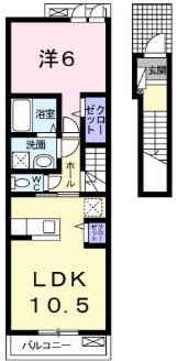 プリムヴェール(1LDK/2階)の間取り写真