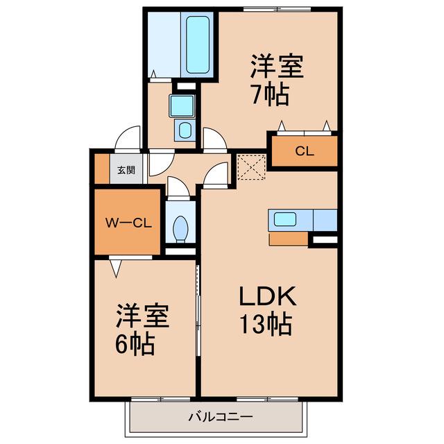 サニーテラスI(2LDK/2階)の間取り写真