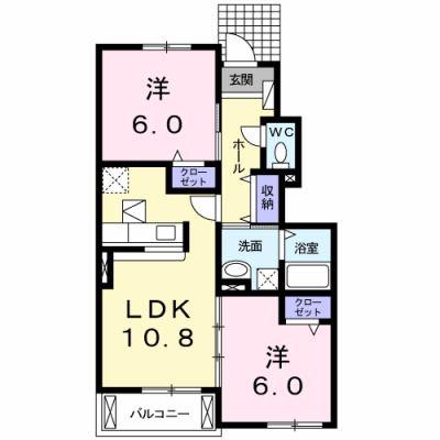 ルピナスB(2LDK/1階)の間取り写真