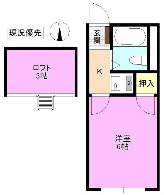 ヴィラ滝沢女鳥羽(1K/2階)の間取り写真