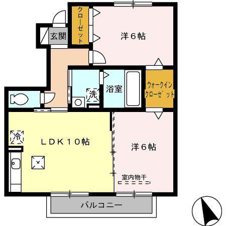 クレセント A棟(2LDK/1階)の間取り写真
