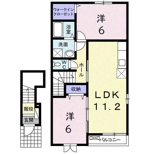 ツインスター(2LDK/2階)の間取り写真