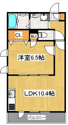 エスポワール中原(1LDK/3階)の間取り写真