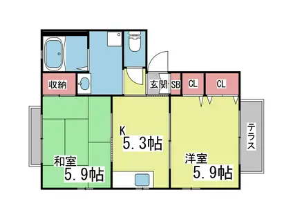シャーメゾン灘北(2DK/1階)の間取り写真