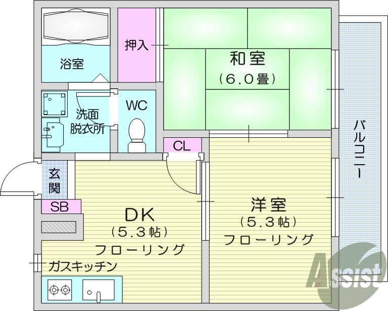 ガーデンビレッジE棟(2DK/2階)の間取り写真