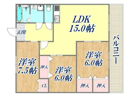 シャトー塚口(3LDK/3階)の間取り写真