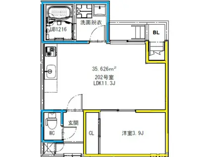 GRANDTIC 輝(1LDK/2階)の間取り写真