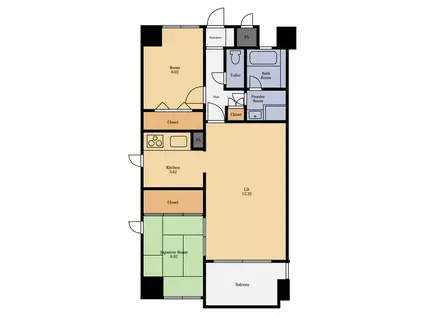 セゾン古国府(2LDK/6階)の間取り写真