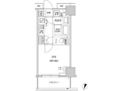 パークハビオ渋谷本町レジデンス(1K/2階)の間取り写真
