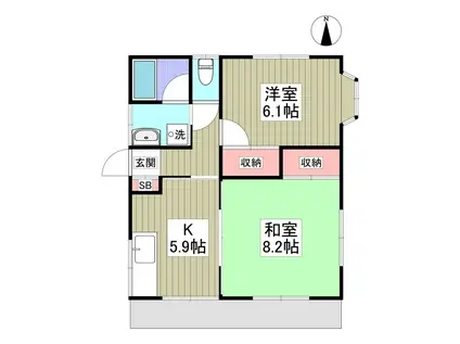 外岡ハイツA(2K/2階)の間取り写真
