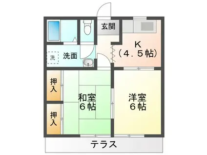 エスポアハイム(2DK/1階)の間取り写真