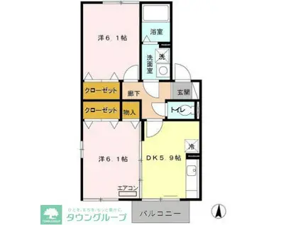 ウィスタリアB(2DK/2階)の間取り写真