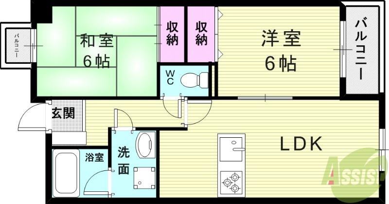 コートハウス神田(2LDK/3階)の間取り写真