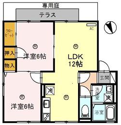サニーハイツ田寺A(2LDK/1階)の間取り写真