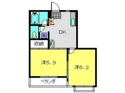 コーポサンライフ蒔田(2DK/2階)の間取り写真