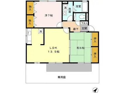 クレールプラザ立花B棟(2LDK/1階)の間取り写真