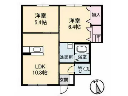 スカイロード B棟(2LDK/1階)の間取り写真