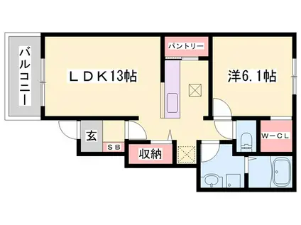 カレントコートI(1LDK/1階)の間取り写真