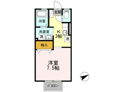 セレーナK(1K/2階)の間取り写真