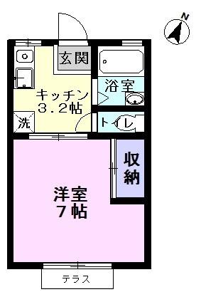 ユニテ梅郷B(1K/1階)の間取り写真