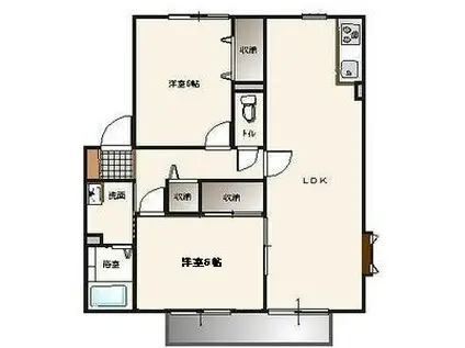 サンガーデン駅南B棟(2LDK/2階)の間取り写真