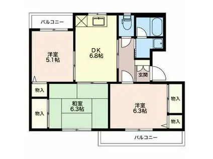 グランメール千本 B(3DK/3階)の間取り写真