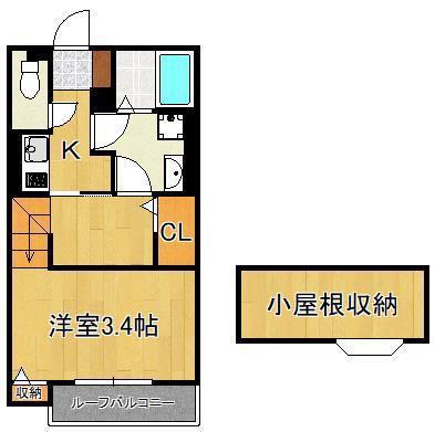 ブランシェ三萩野(1K/2階)の間取り写真