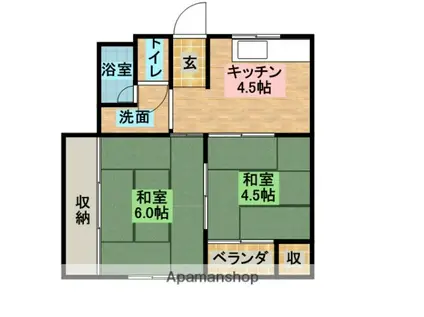 JR阪和線 紀伊駅 徒歩12分 4階建 築56年(2DK/4階)の間取り写真