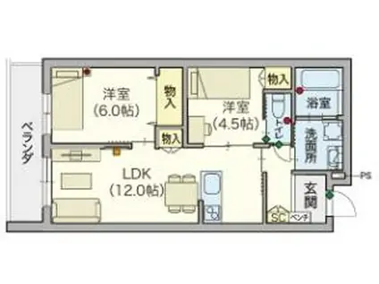 LOISIR壽光(2LDK/3階)の間取り写真