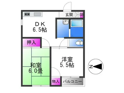 B.ビレッジ(2DK/1階)の間取り写真