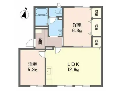 クレセントガーデン B棟(2LDK/1階)の間取り写真