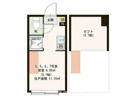 ウィステリア南阿佐ヶ谷(ワンルーム/1階)の間取り写真