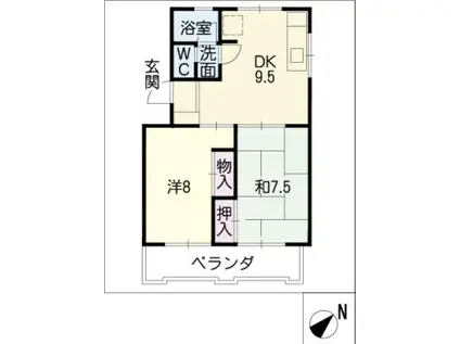 箕ノ手ハイツB棟(2DK/2階)の間取り写真