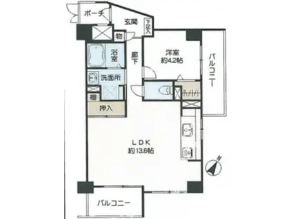 芦屋コンチェルト(1LDK/5階)の間取り写真