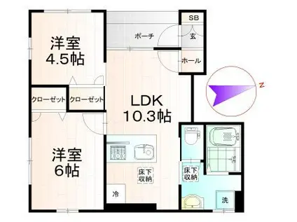 エスペランス西保木間(2LDK/1階)の間取り写真