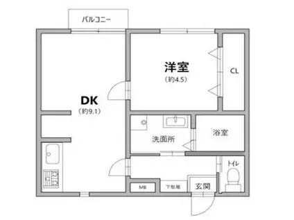 ヒルサイド山手(1DK/2階)の間取り写真