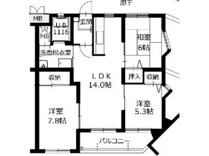 グランヴィル高良内(3LDK/2階)の間取り写真