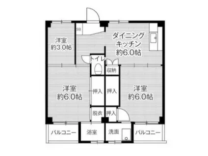 ビレッジハウス水島 1号棟(3DK/1階)の間取り写真