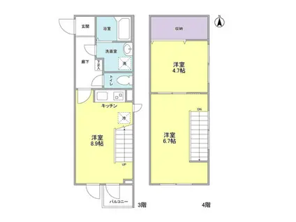 LA FLECHE 中野坂上(2LDK/3階)の間取り写真