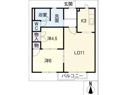 ツイン・セフィラB棟(2LDK/2階)の間取り写真