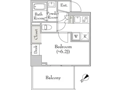 ミリアレジデンス白金台ヒルズ(1K/6階)の間取り写真