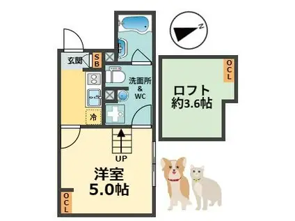 LOULOU今津(1K/1階)の間取り写真