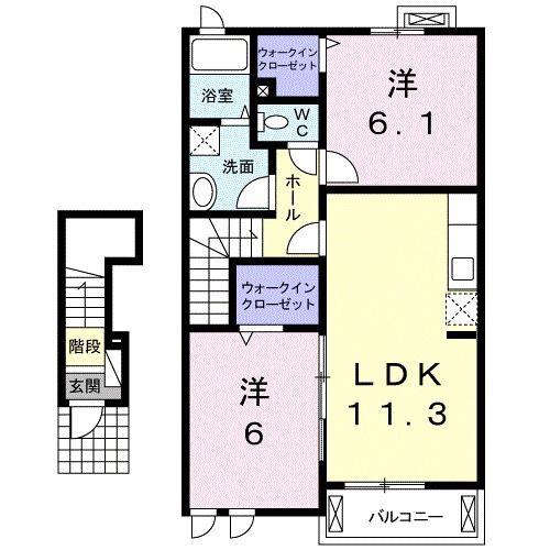 サンシャインヒルズI・B棟(2LDK/2階)の間取り写真