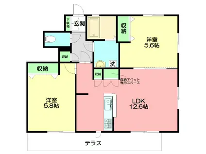 パルフェ鵠沼B(2LDK/1階)の間取り写真