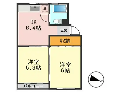 ドミシール平野 NO5(2DK/1階)の間取り写真