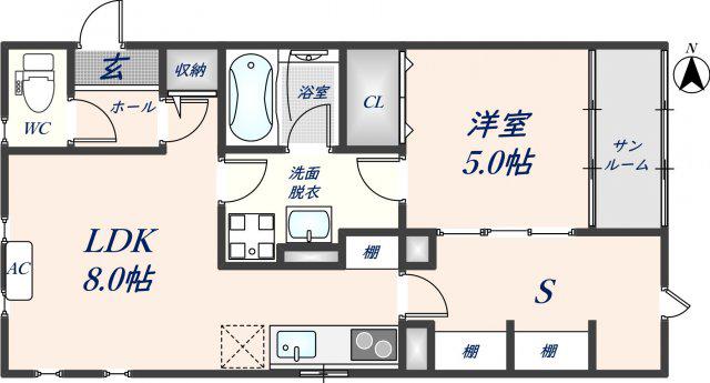 アパートメント玉串東(1SLDK/2階)の間取り写真
