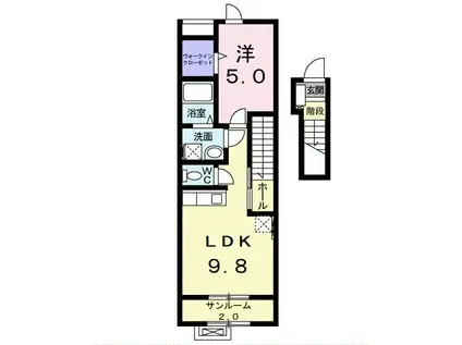 ヒルズ キザキ F(1LDK/2階)の間取り写真