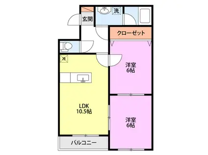クラルーテ南本町(2LDK/3階)の間取り写真