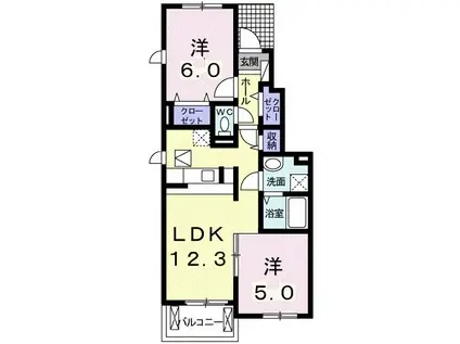 プリートB(2LDK/1階)の間取り写真
