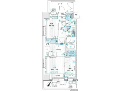 デュオステージ相模大野(2LDK/9階)の間取り写真